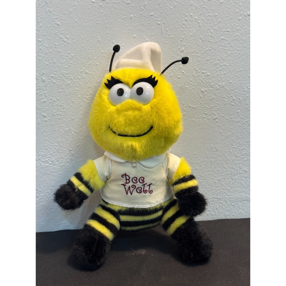 Vintage Teleflora Bee Well Honey Bumble Bee Nurse Yellow Stuffed Plush Toy 11"